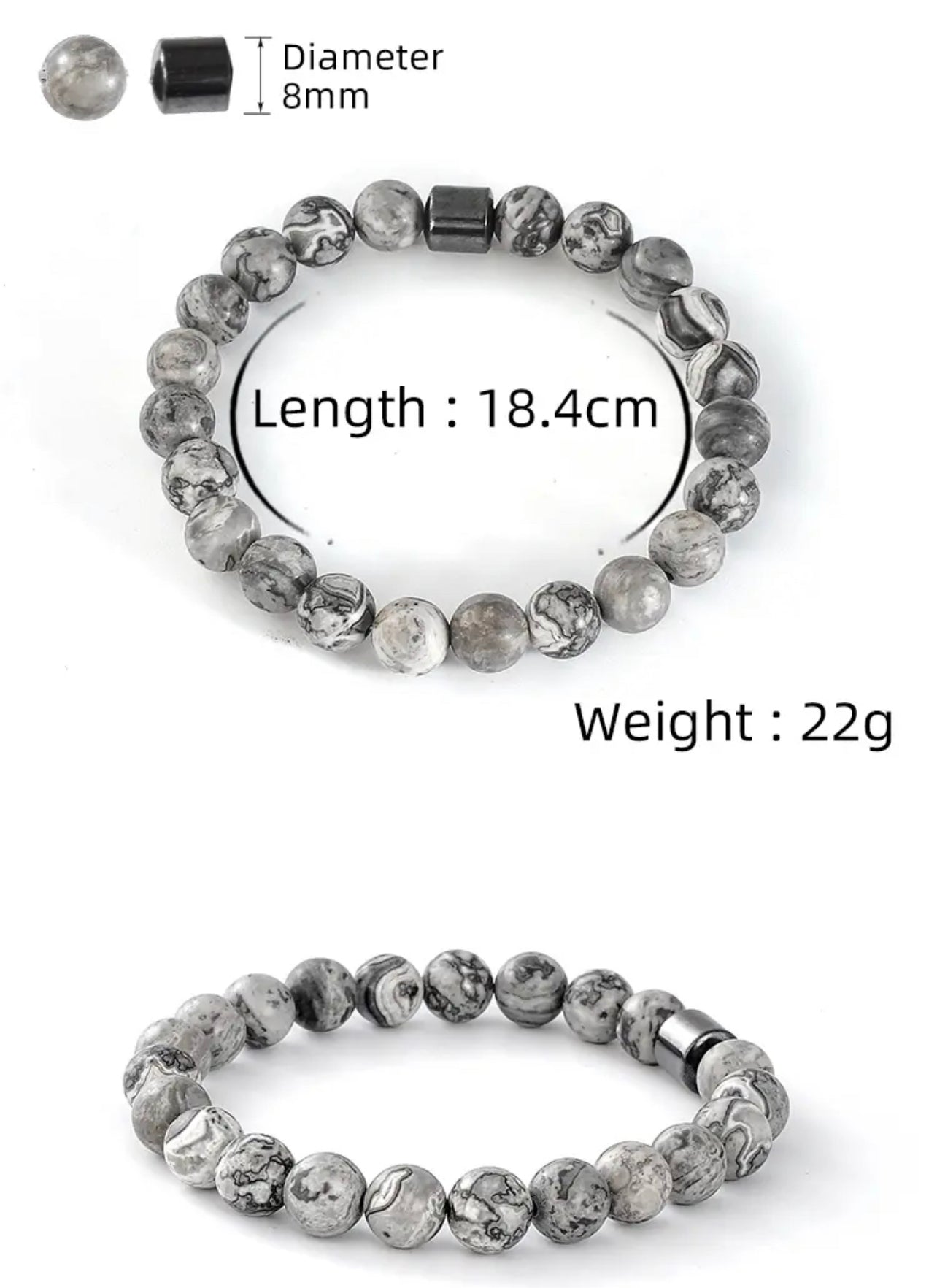 MARBLE BLACK ONYX Grey BRACELET